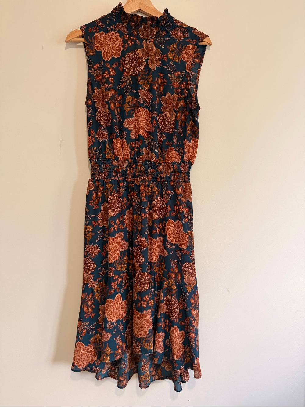 Nanette Lepore Navy Midi Dress with Rust Floral Print